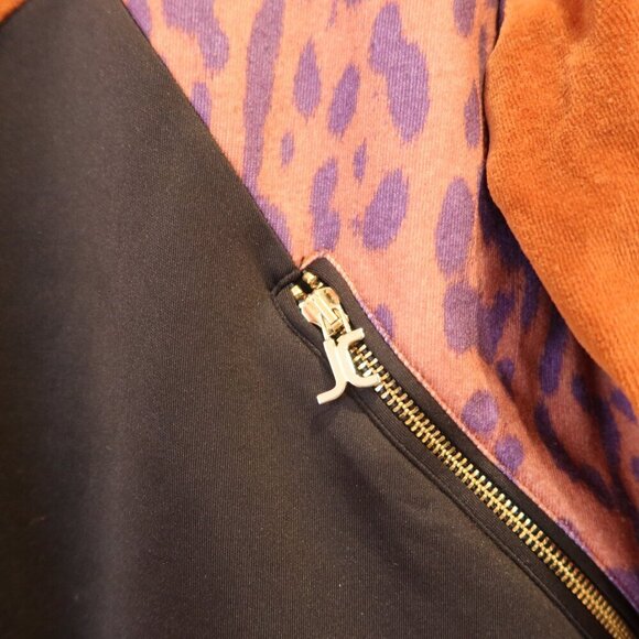 JUST CAVALLI womens sweatshirt velour orange purple leopard mix media buckle med - Picture 9 of 11